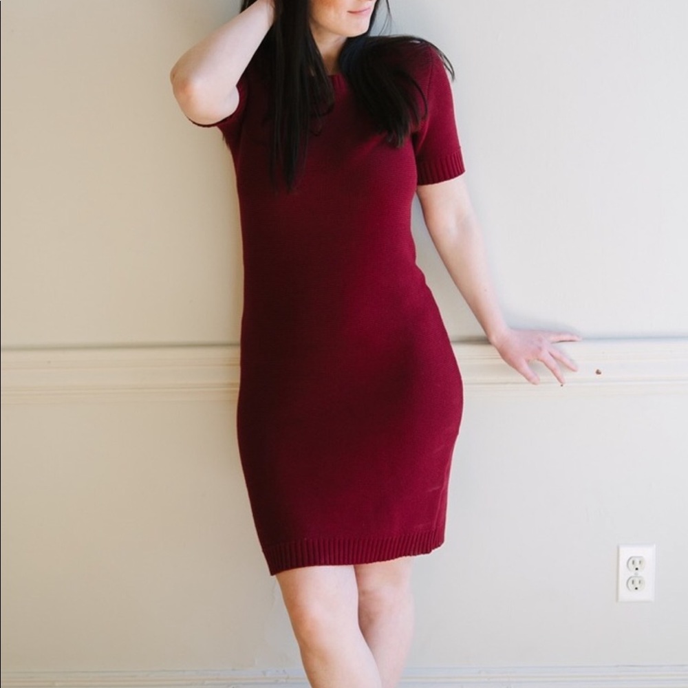 Red cable knit brass dress